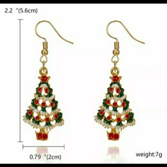 Green Holiday Snowy Christmas Tree Dangle Drop Earrings - Picture 5 of 5